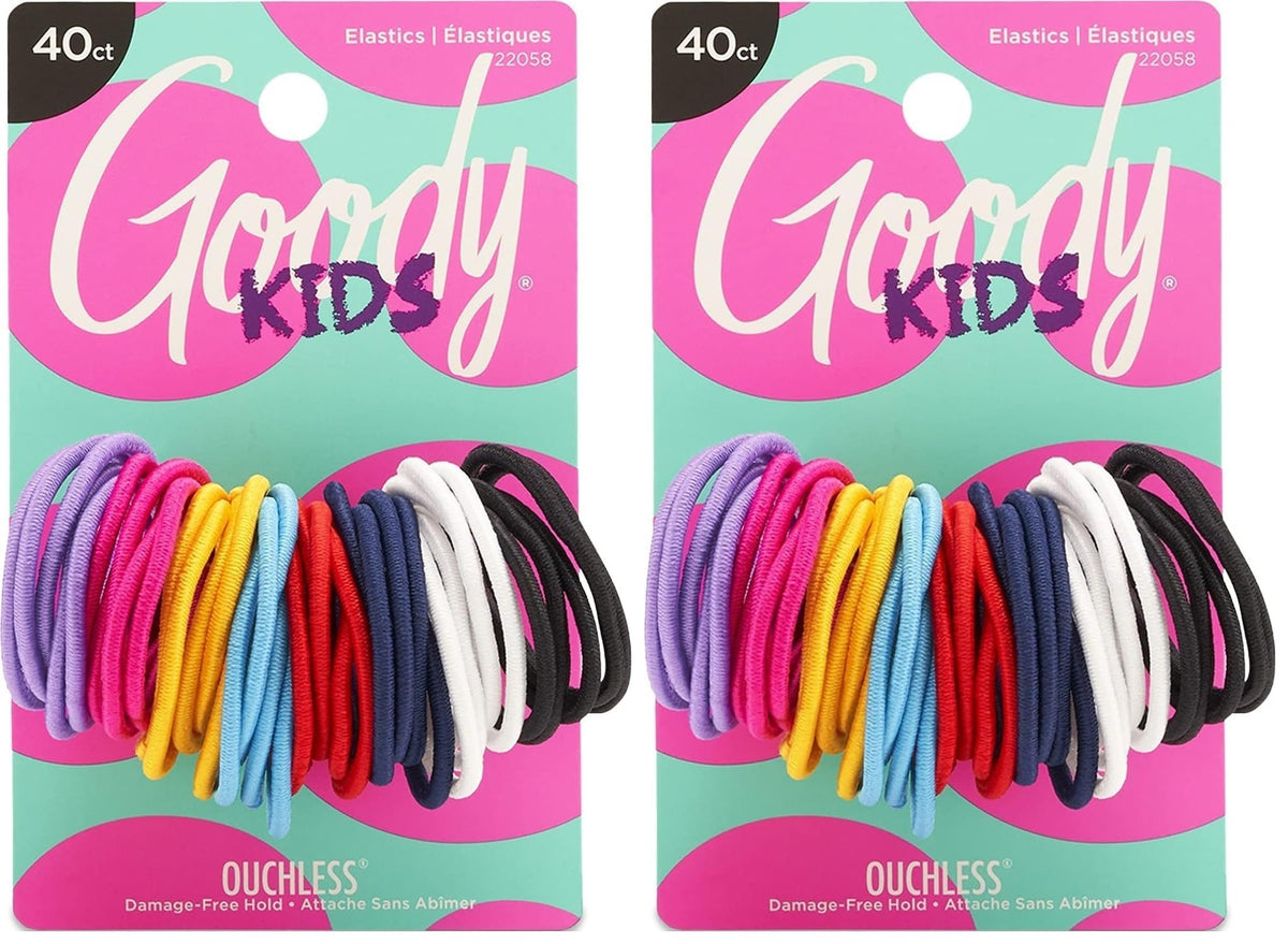 Goody Kids Ouchless Elastic Hair Ties, 60 Ct, Assorted Colors, Pain-Free