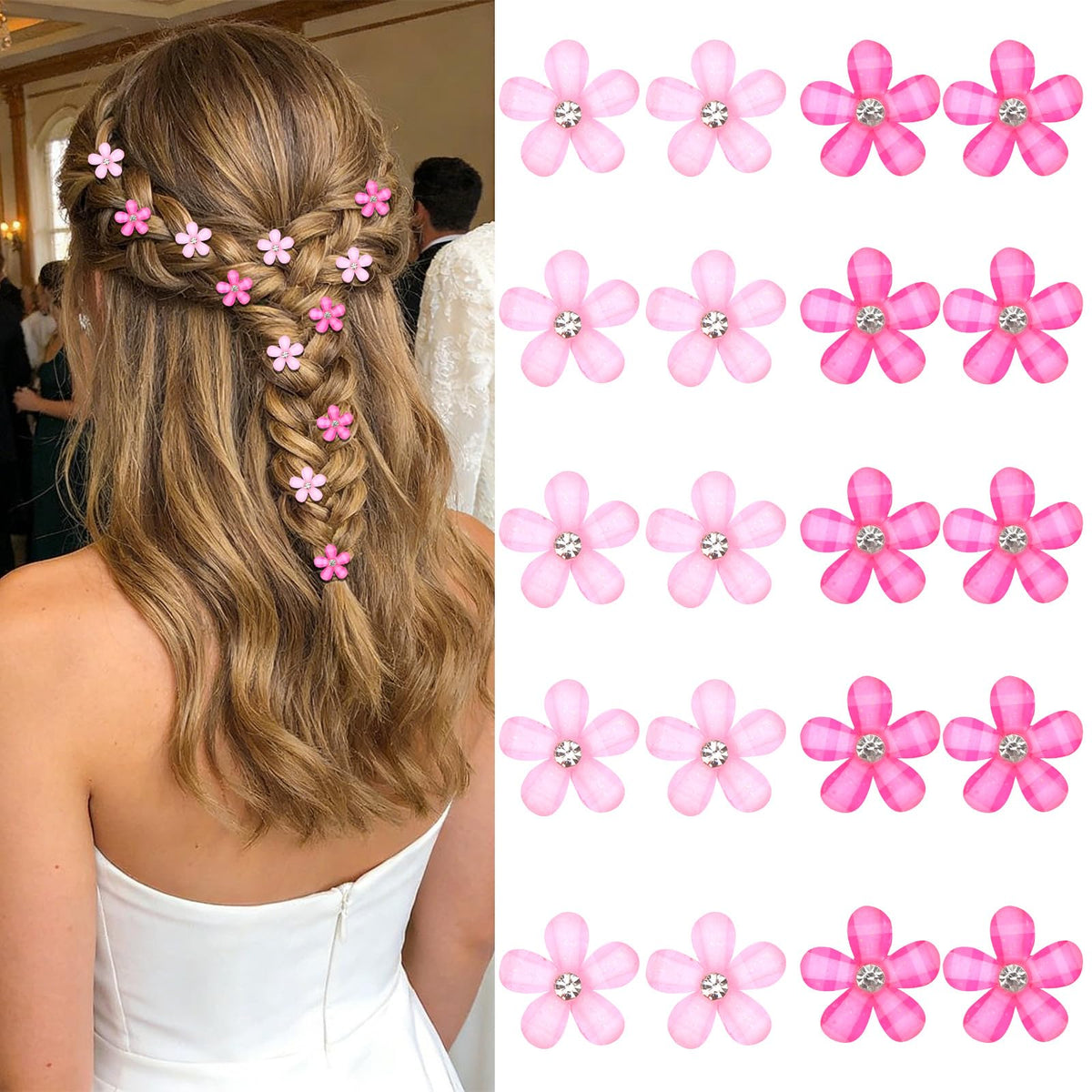 YISSION Colorful Rhinestone Hair Accessories - Mini Flower Hair Clips, Pins & Barrettes for Wedding, Bridal, Girls & Women