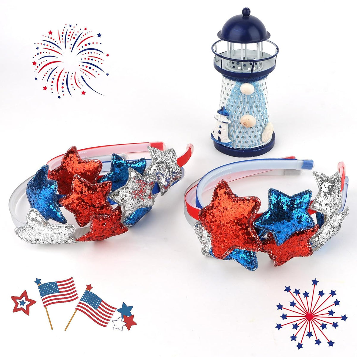 Semato 6 Pcs Star Patriotic Headbands Red White and Blue 4th of July Hair Accessories ndependence Day Themed Headband for Women Girls