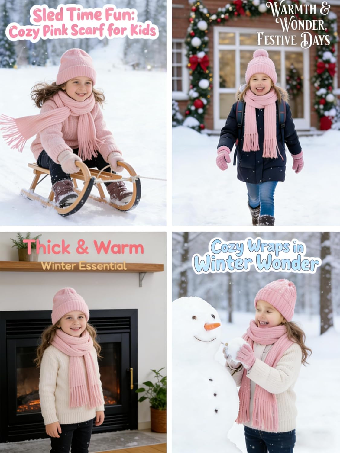 Girls Winter Knit Scarf for 2-14T Kids Soft Warm Solid Scarves