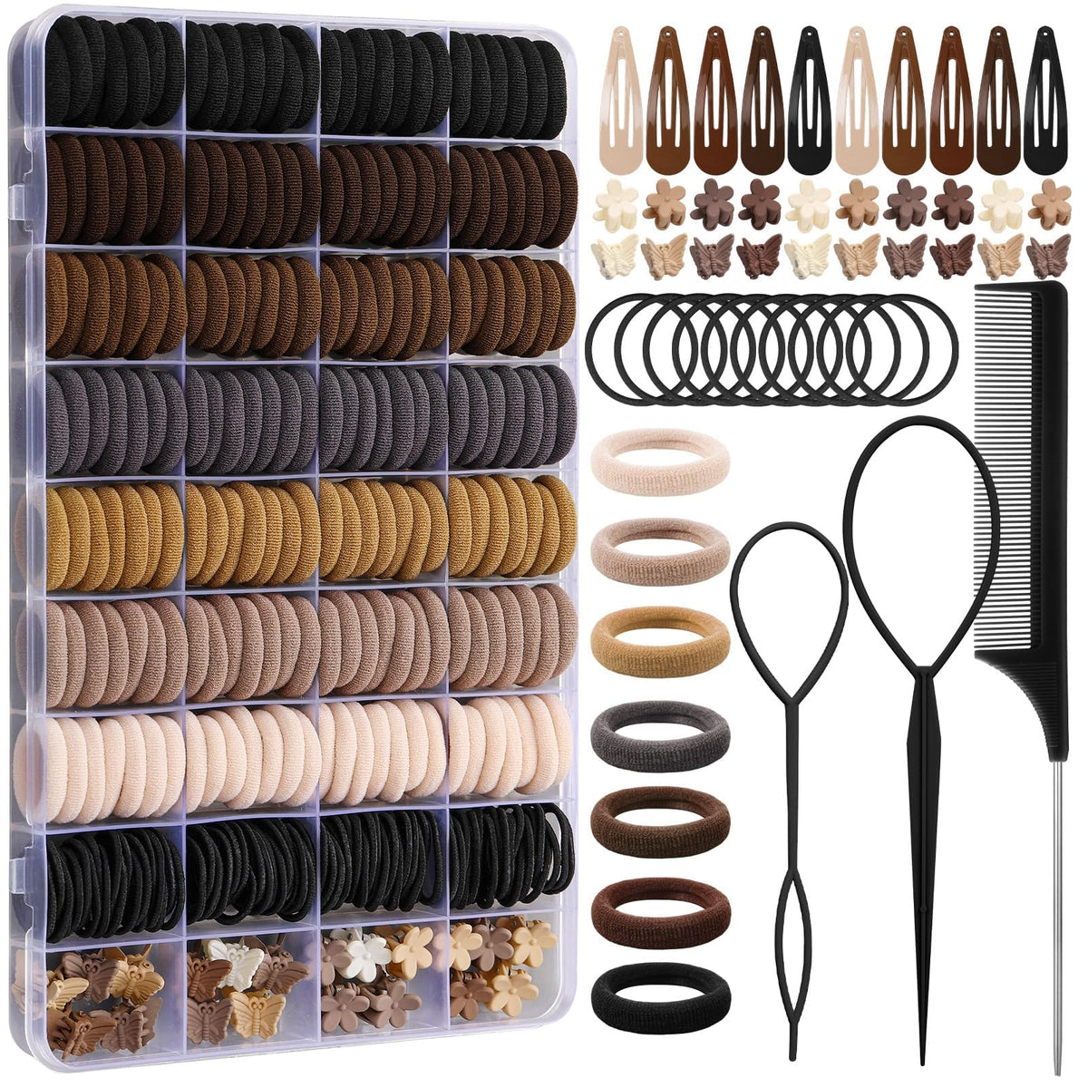 Hair Accessories for Girls - 360 Pieces Toddler Elastic Hair Ties, Hair Clips, and Hair Tail Tools in 31 Colors