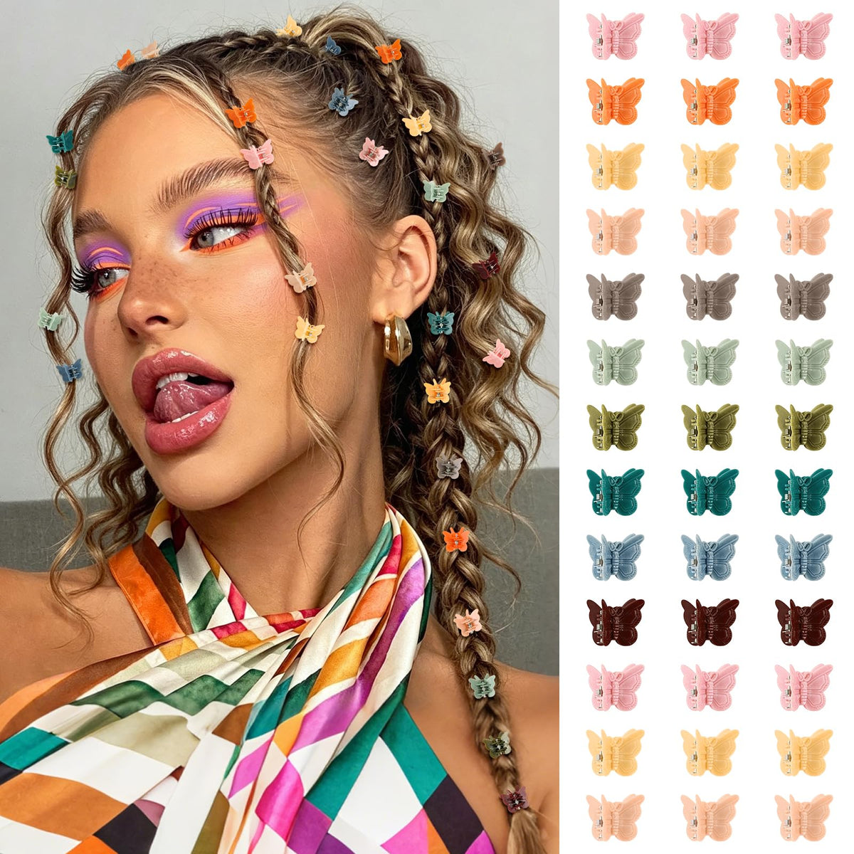 Mini Butterfly Hair Clips, Y2K 90s 50pcs Hair Accessories (Rainbow Plating)