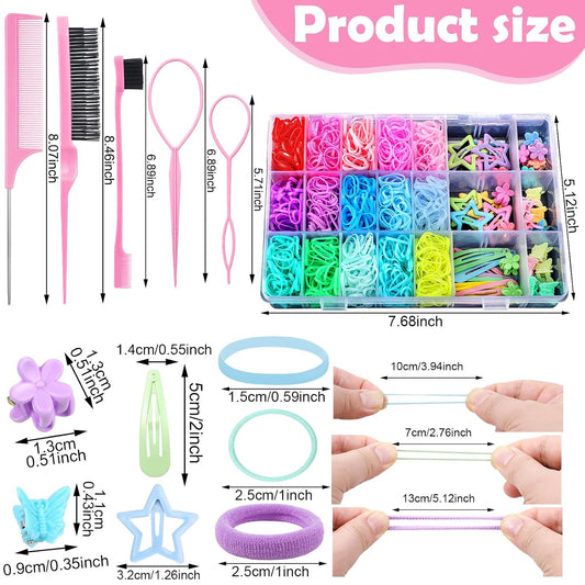 Hair Accessories for Girls, 1695 Pcs Toddler Hair Ties Elastic Hair Ties with Hair Clips Hair Tail Tools, Girls Hair Accessories for Baby Toddlers Kids
