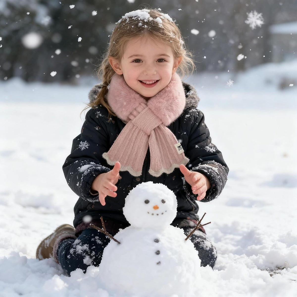 INOGIH Kids Girls Winter Fur-Collar-Scarf Cold-Weather Warm-Neck-Shrug for 5-10 Years Old