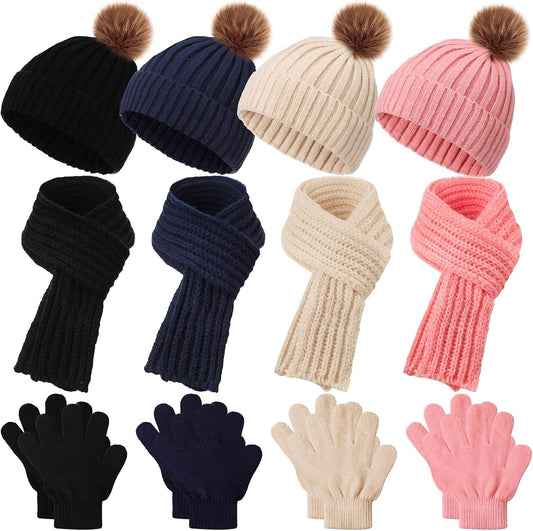 Liitrsh 4 Sets Kids Winter Hat Scarf Gloves Set for Girls