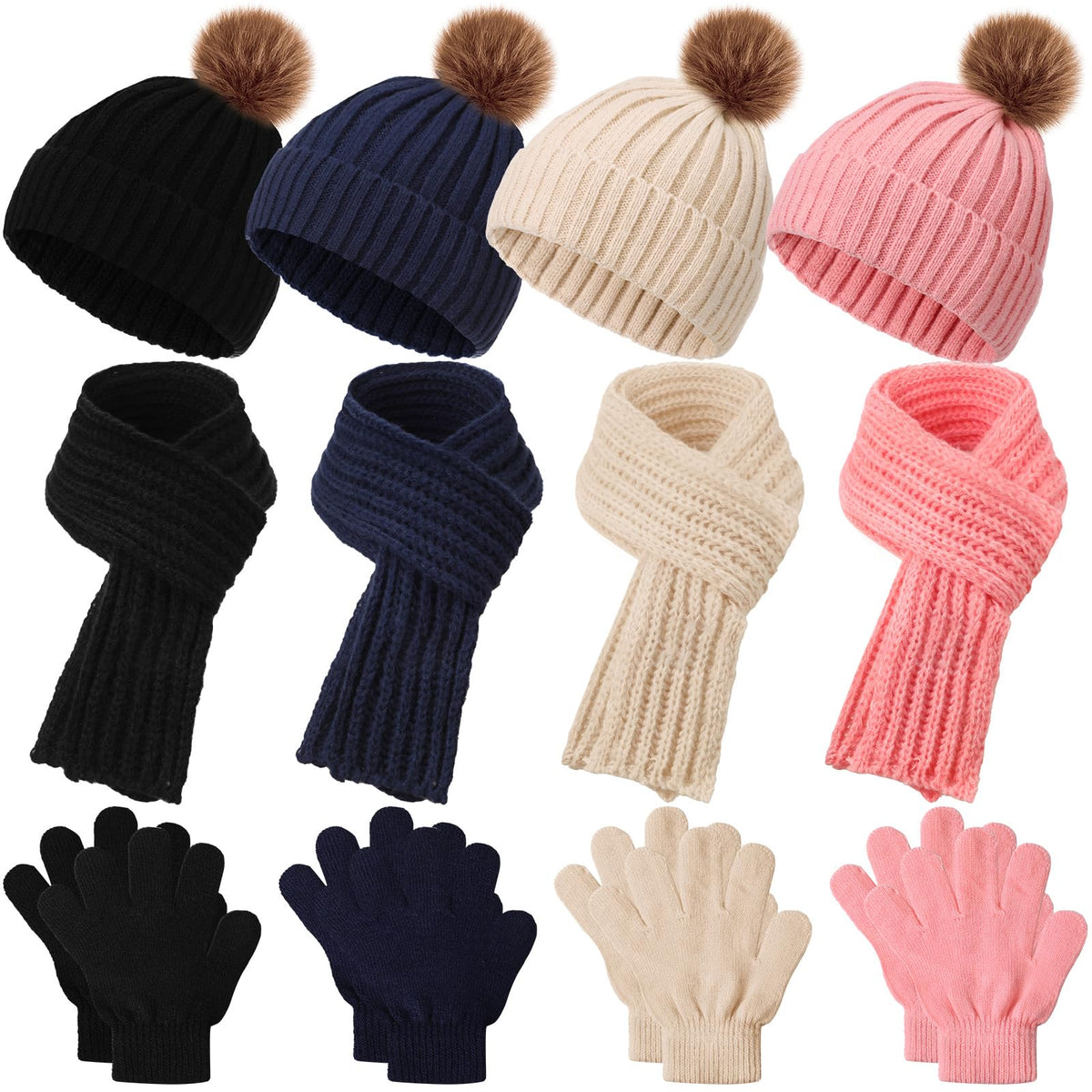 Liitrsh 4 Sets Kids Winter Hat Scarf Gloves Set for Girls