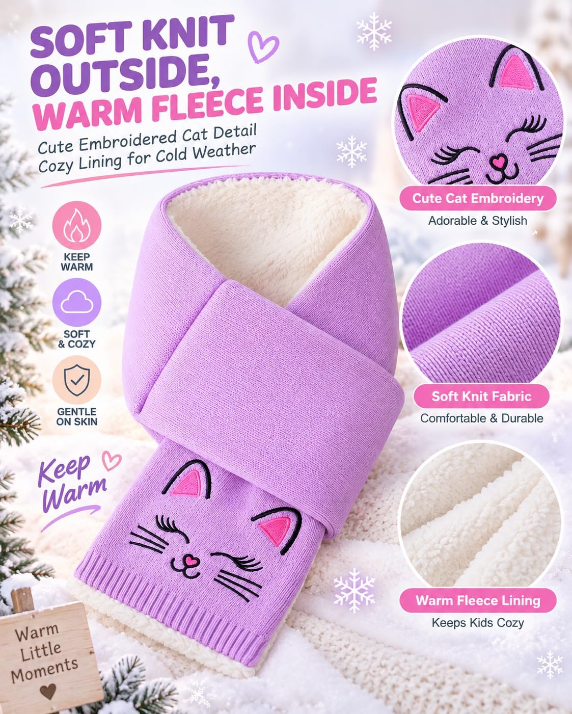 Kids Scarf Warm Fleece Knitted Neck Warmer for Girls Boys