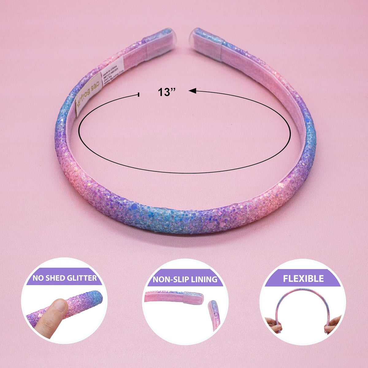FROG SAC 6 Headbands for Girls - Thin Head Bands for Kids, Toddler Hair Band Accessories, Glitter Mermaid Floral Hairbands, Easter Basket Stocking Stuffers (Pink,Purple,Rainbow,Gold,Black,White)