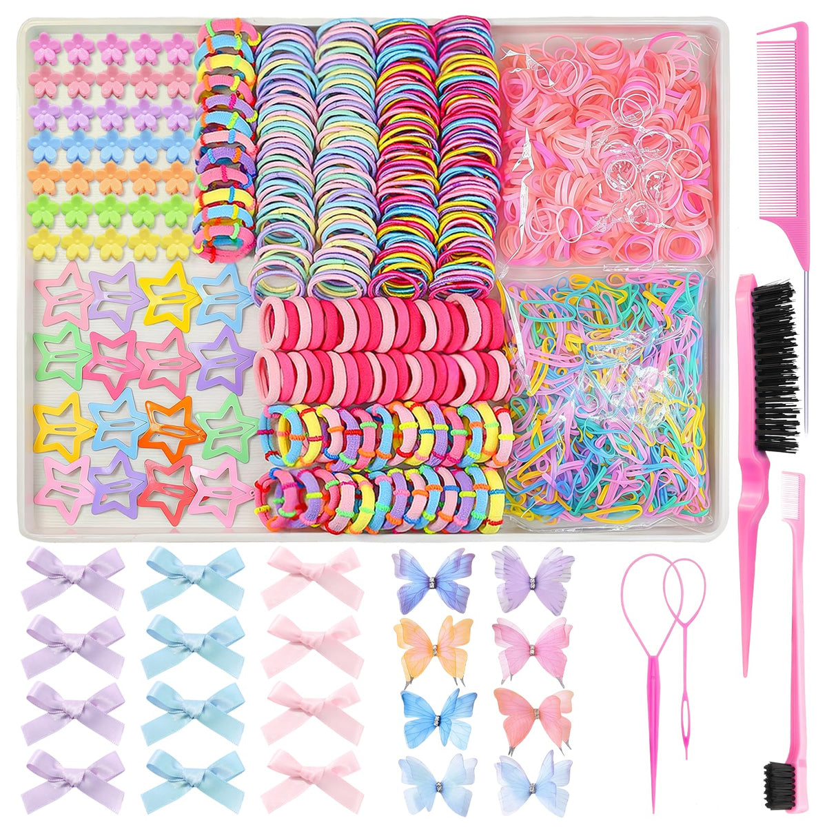 900 PCS Colorful Hair Ties for Girls Hair Accessories Set