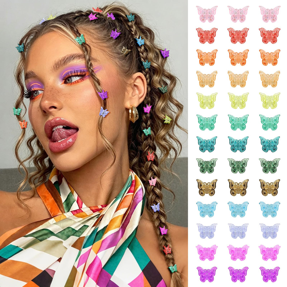 Mini Butterfly Hair Clips, Y2K 90s 50pcs Hair Accessories (Rainbow Plating)