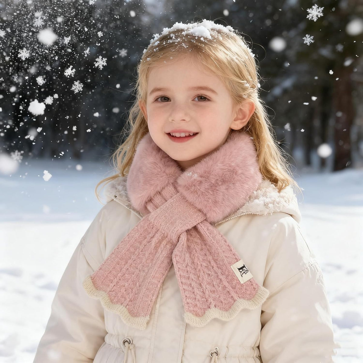 INOGIH Kids Girls Winter Fur-Collar-Scarf Cold-Weather Warm-Neck-Shrug for 5-10 Years Old