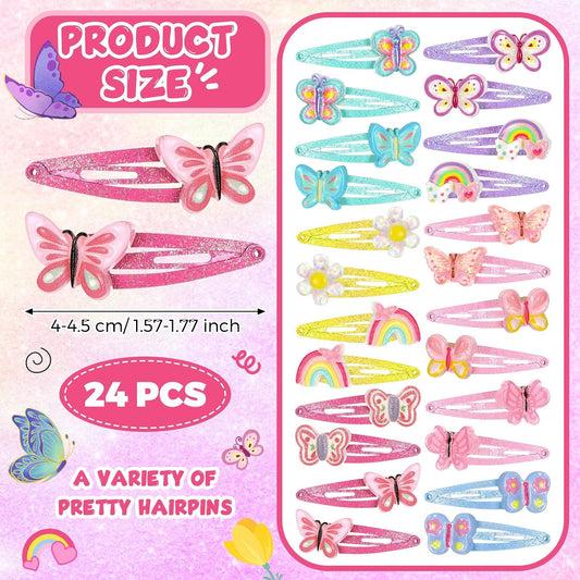 Hanaive 24 Pcs Rainbow Hair Clips for Girls Kids Hair Barrettes, Butterfly