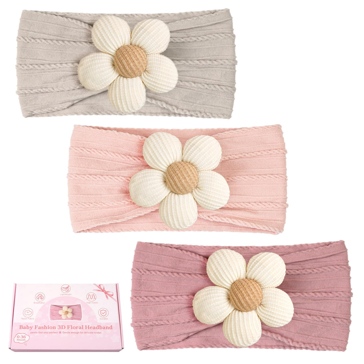 CÉLLOT 5Pcs Baby Flower Headbands Baby Girl Soft Nylon Headband for Newborn