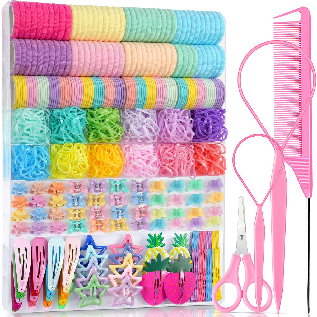 IKOCO 826PCS Hair Accessories for Girls, Elastic Hair Ties with Colorful Clips and Tools