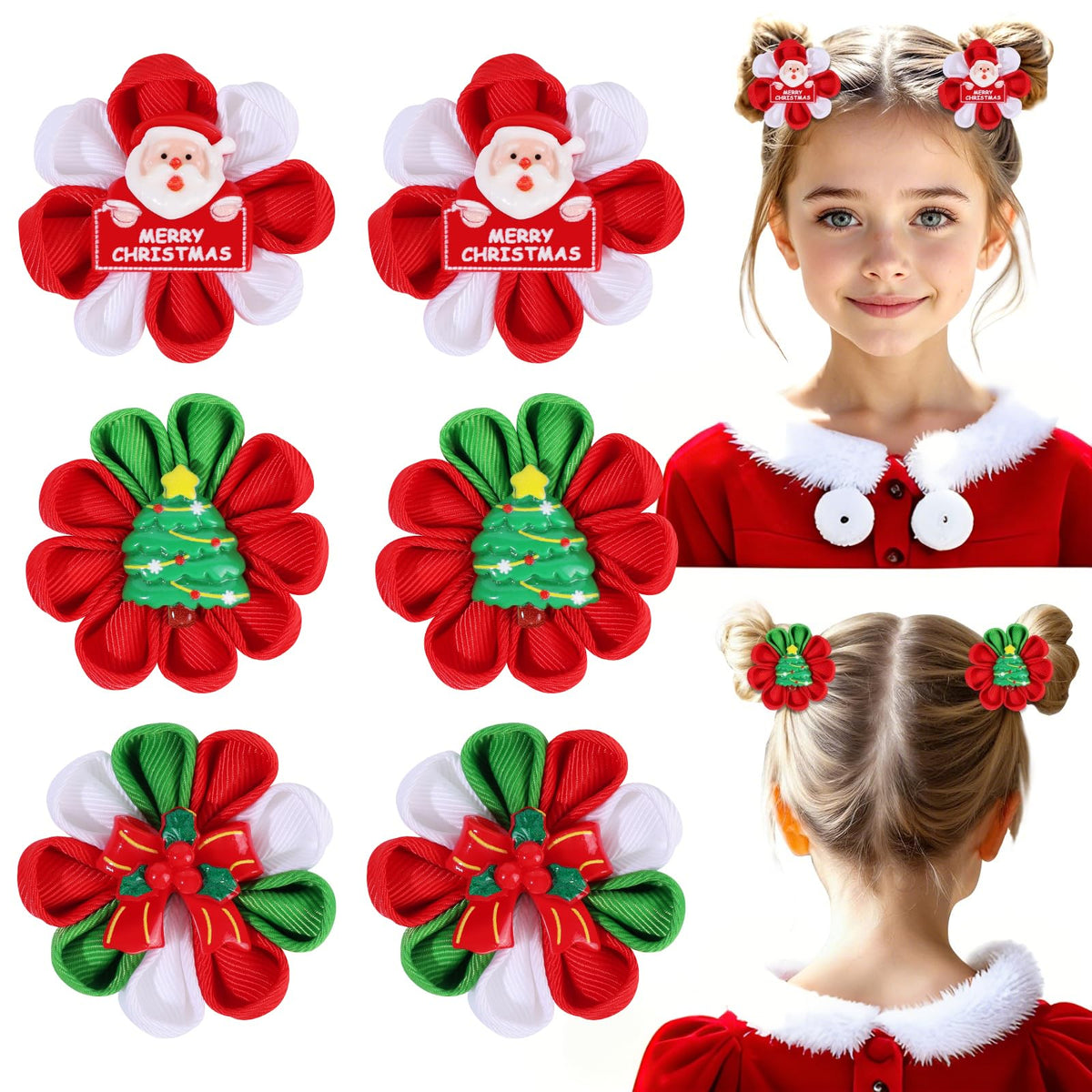 6PCS Halloween Hair Bows for Girls, Pumpkin Ghost Flower Hair Clips