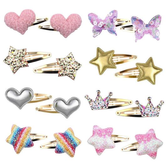 Gingbiss 16 Pcs Girls Hair Clips, Cute Sparkly Snap Hair Barrettes for Kids