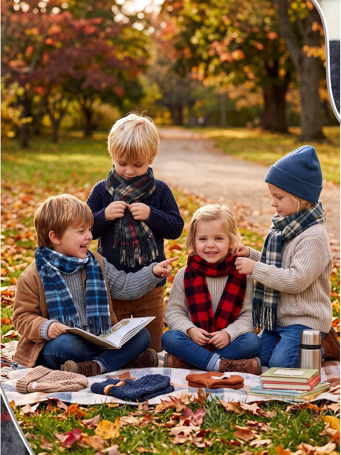 Bencailor 4 Pcs Kids Winter Scarf Kids Buffalo Plaid Scarves Christmas Warm Shawls Scarves Parent Child Scarf for Boys Girls