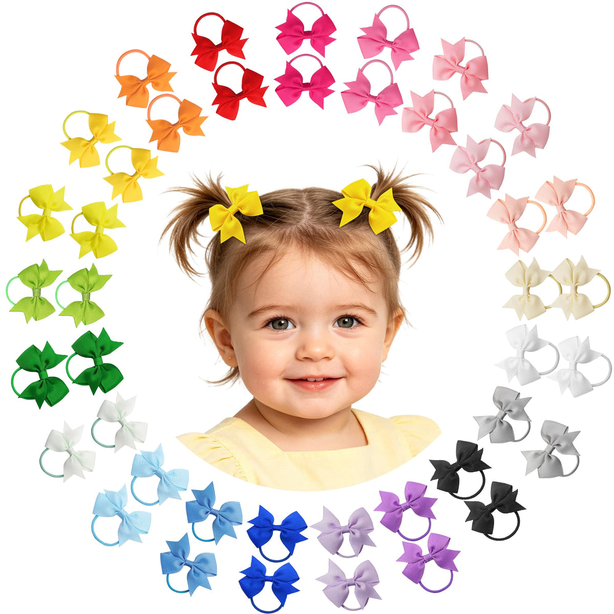CÉLLOT Baby Hair Ties with Bows,50pc 2 inch Baby Hair Bow Ponytail Holders