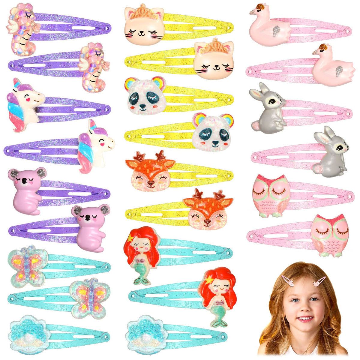 Hanaive 24 Pcs Rainbow Hair Clips for Girls Kids Hair Barrettes, Butterfly
