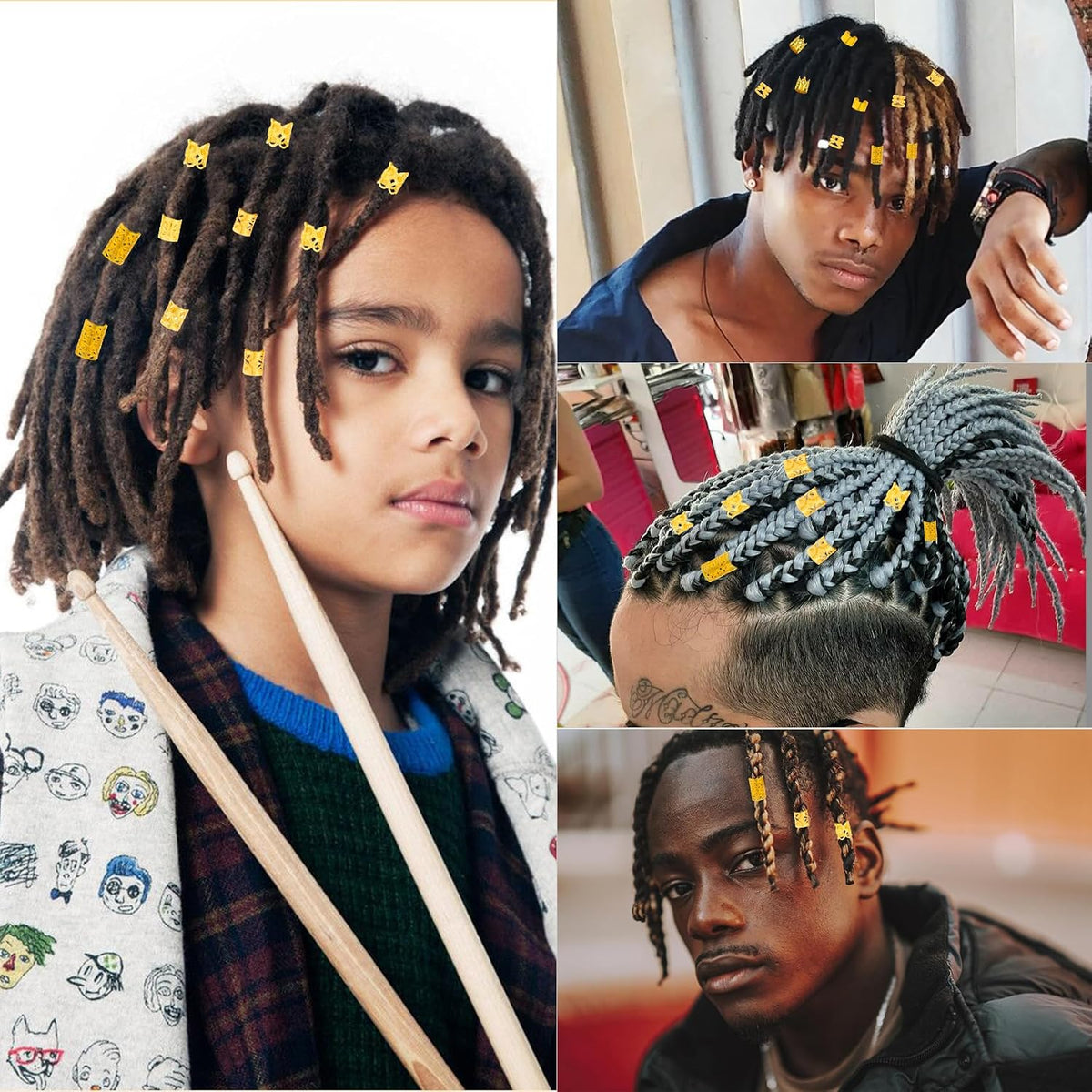190 Pcs Gold Hair Jewelry for Braids & Dreadlocks - Loc Jewelry with Ring Cuffs, Clips, Charms & Decorations for Men, Women & Girls