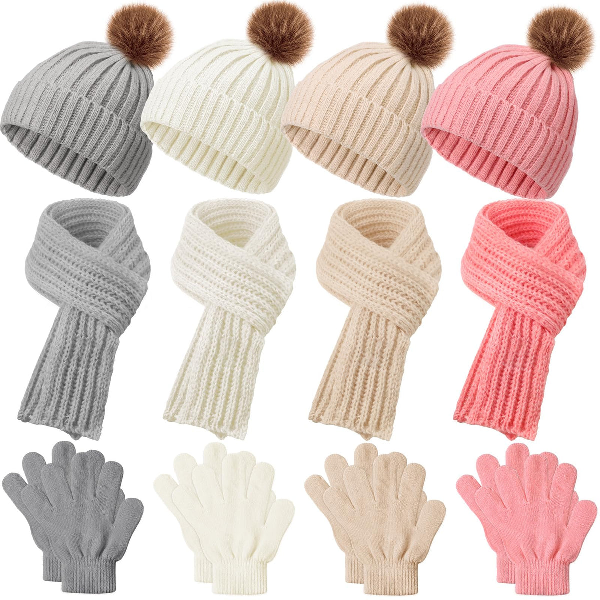Liitrsh 4 Sets Kids Winter Hat Scarf Gloves Set for Girls