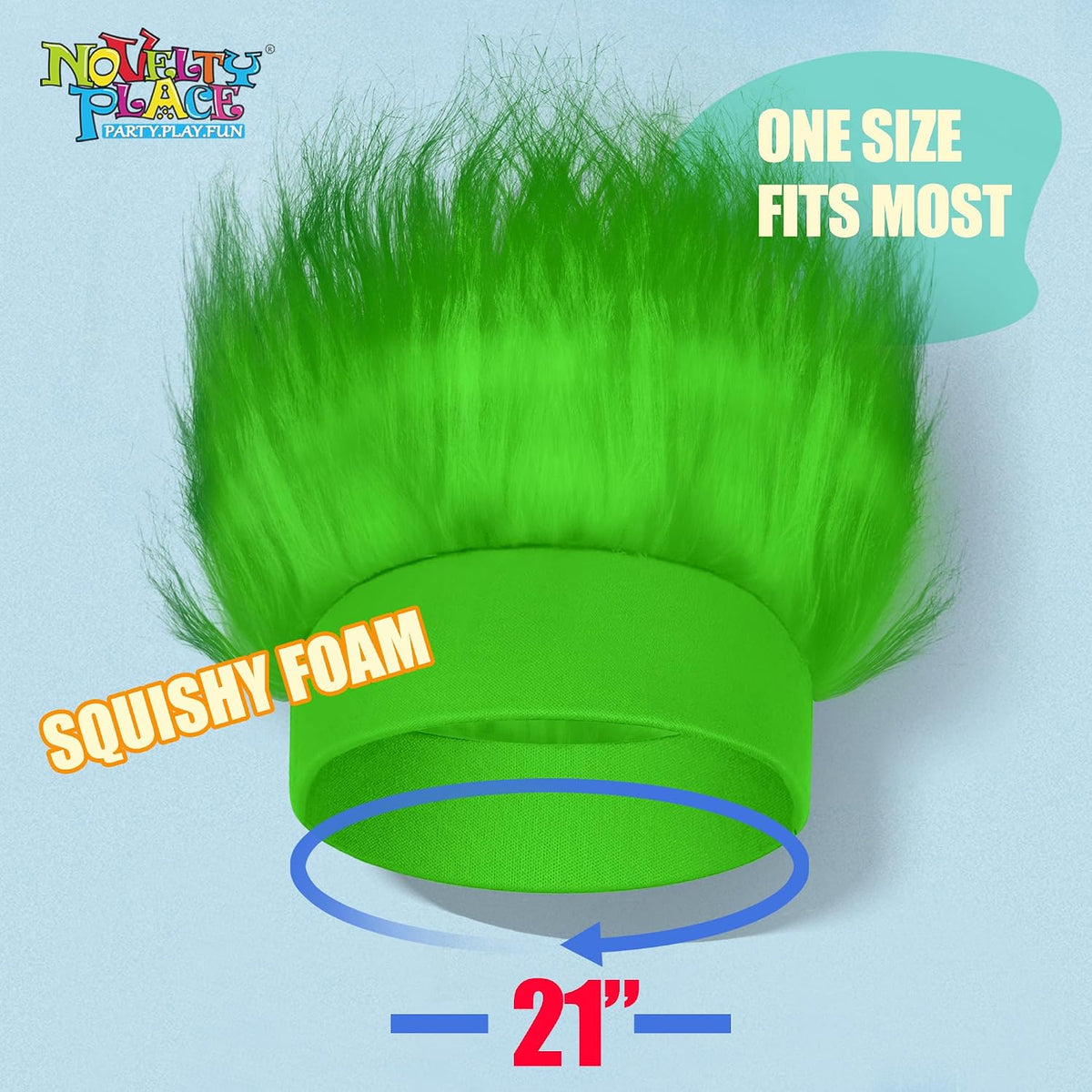 Novelty Place 2Pcs Green Hairy Costume Headband - Fun and Fuzzy Crazy Hair Wig Troll Hair Costume Accessories - Perfect for Sports Parties, Costume, Cosplay, and Halloween - Fit Kids, Teens and Adults