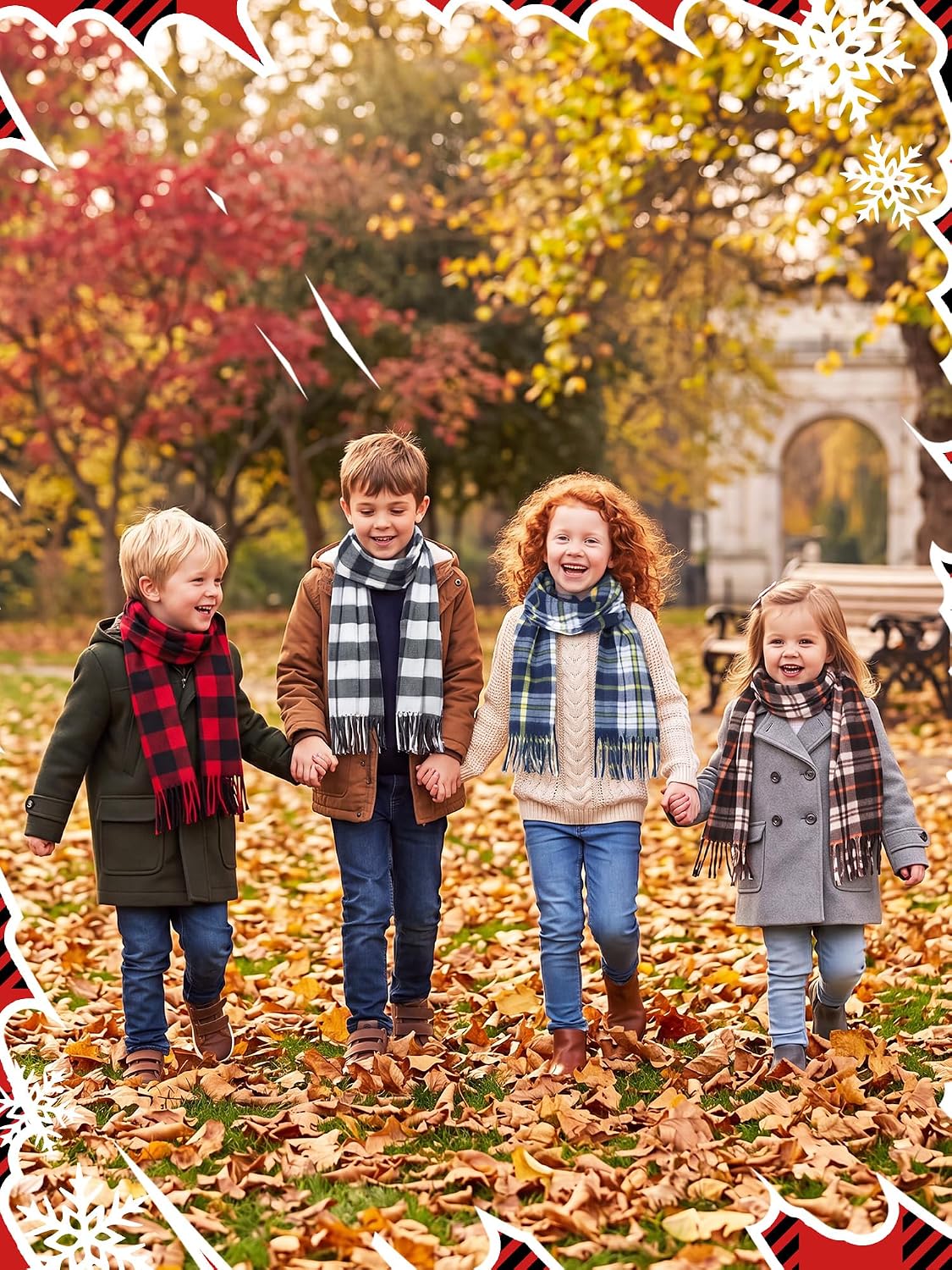 Bencailor 4 Pcs Kids Winter Scarf Kids Buffalo Plaid Scarves Christmas Warm Shawls Scarves Parent Child Scarf for Boys Girls