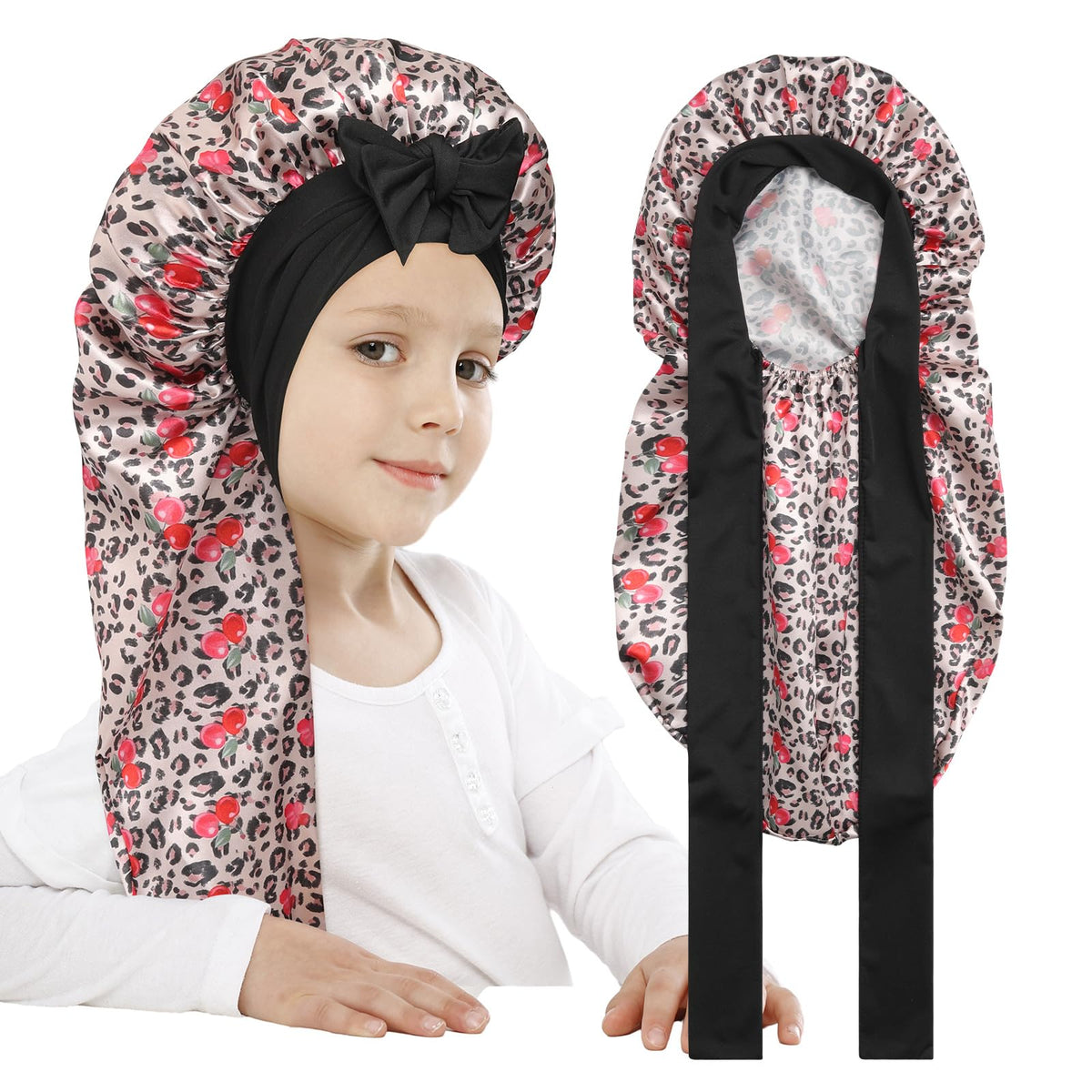AWAYTR Kids Satin Bonnet for Girls Braids Long Hair Bonnet Sleeping Cap
