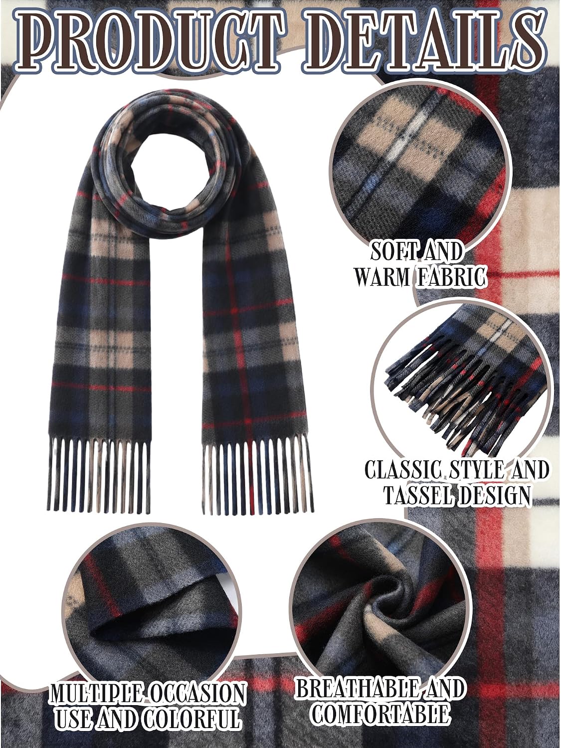 Bencailor 4 Pcs Kids Winter Scarf Kids Buffalo Plaid Scarves Christmas Warm Shawls Scarves Parent Child Scarf for Boys Girls