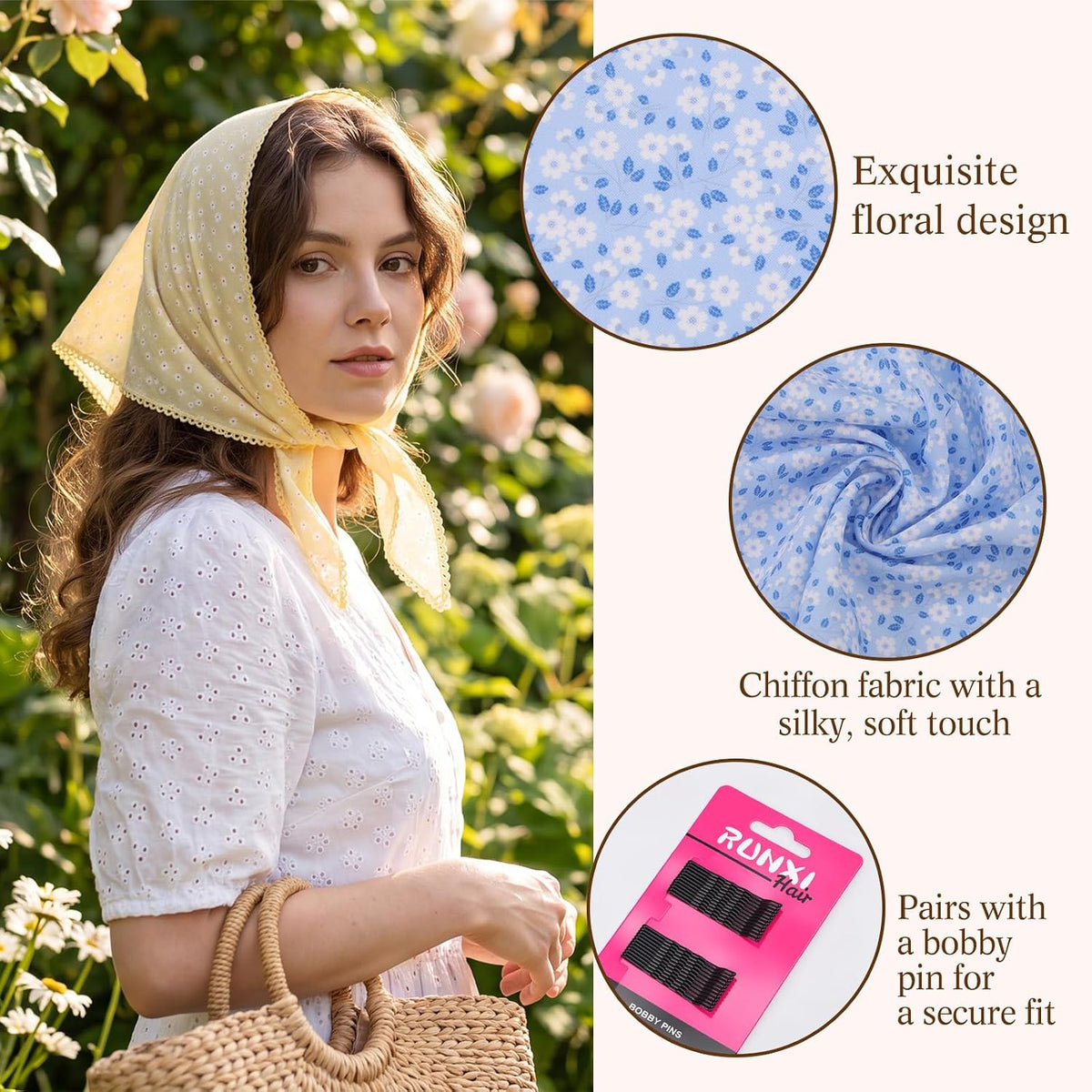 obeoby 4Pack Fall Floral Head Scarf for Girls, Triangular Bandana