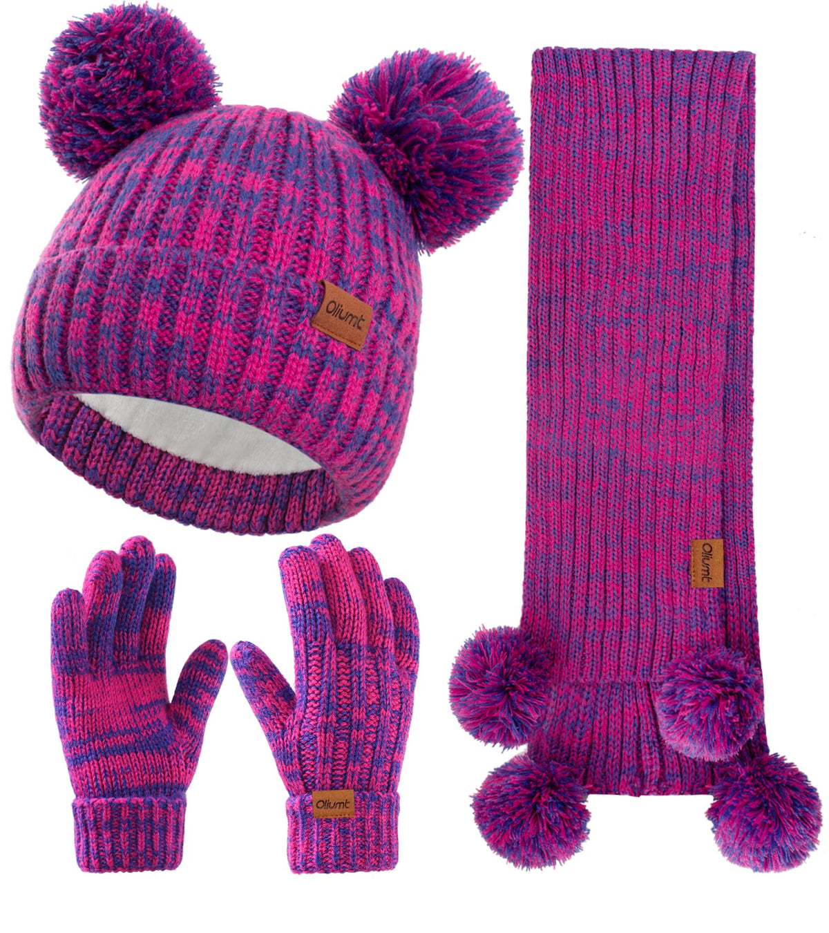 Kids Winter Hat Gloves Scarf Set, Knit Neck Warmer for Boys Girls Beanie & Mittens with 2 Sizes (2-8 & 9-15 Years)