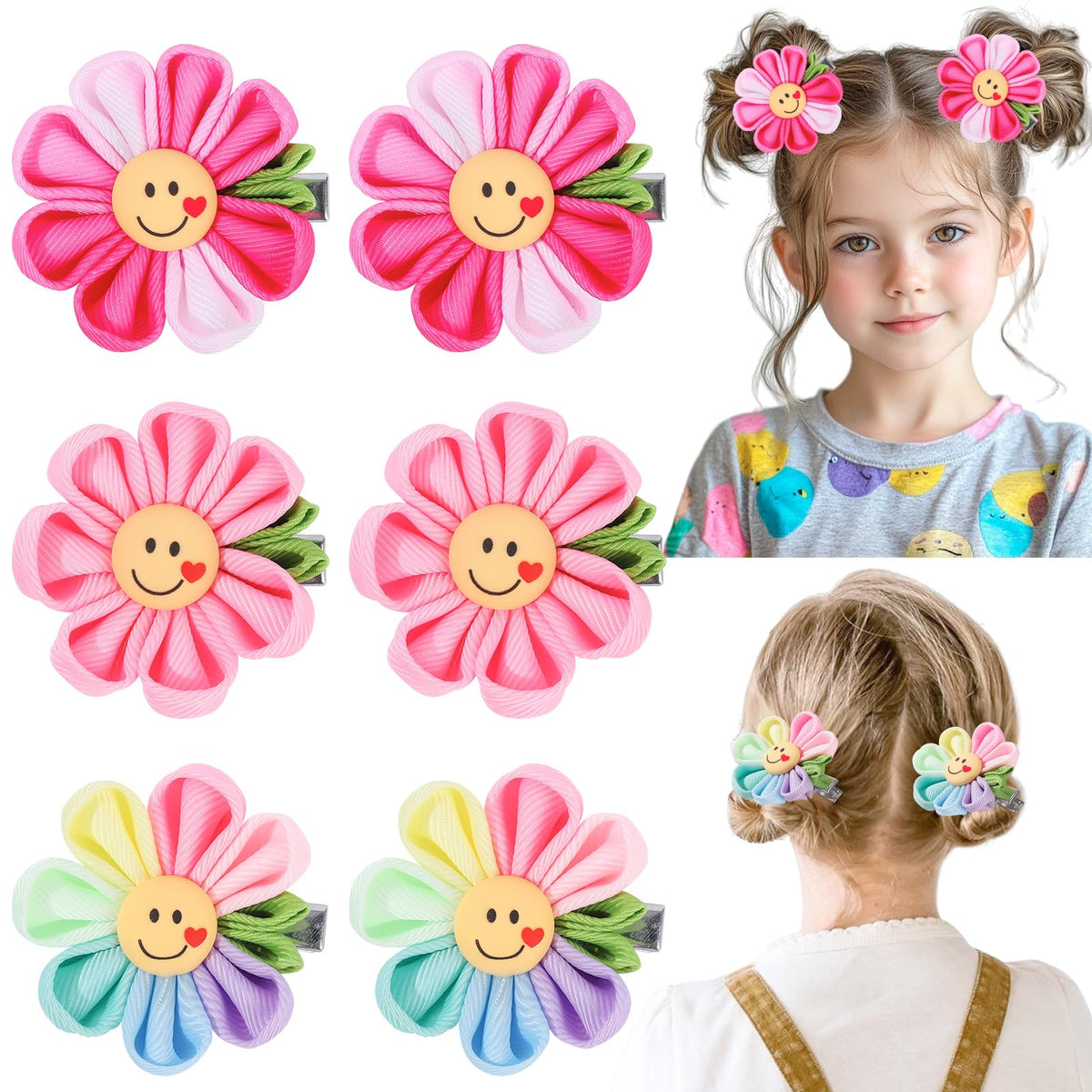 6PCS Halloween Hair Bows for Girls, Pumpkin Ghost Flower Hair Clips