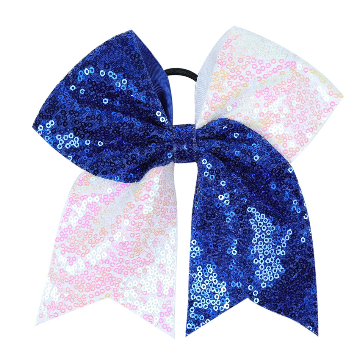 Bow Hair Tie for Girls Large Cheer Bow Sequins Ponytail Women Teen Girls Cheerleading Ribbon Holder Hair Band (Black + Orange)