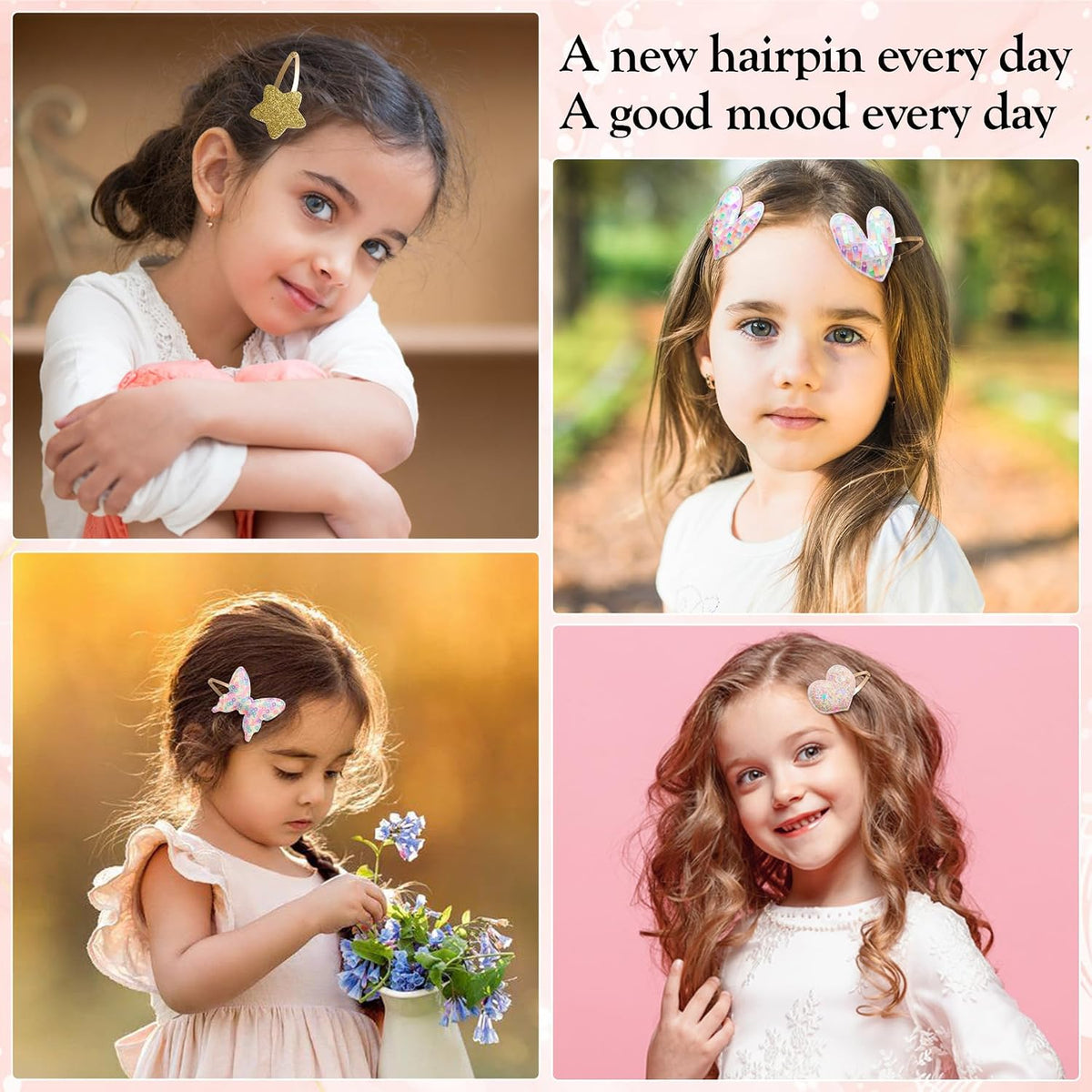 Gingbiss Hair Clips Set: 16 Sparkly Metal Snap Barrettes for Girls, Flower/Star/Crown/Heart/Butterfly Shaped Styling Accessories
