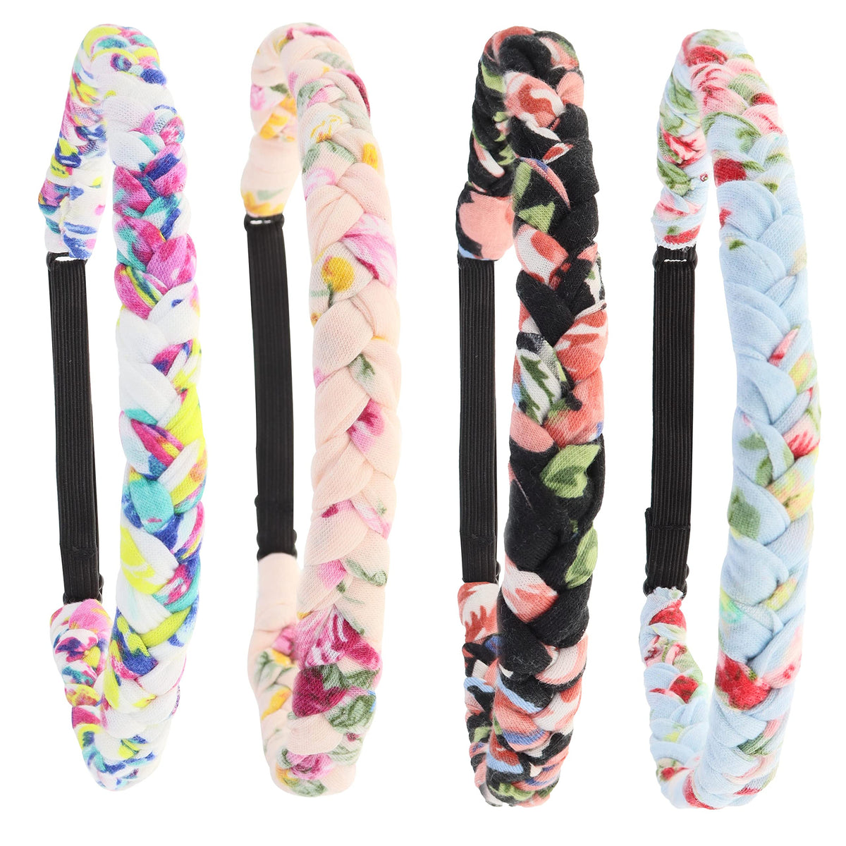 FROG SAC 4 Braided Headbands for Girls, Adjustable Rainbow Tie Dye Braid Head Bands for Kids, Stretch Elastic Cloth Fabric Hairbands Accessories for Women, Teen Easter Basket Fillers Stocking Stuffers