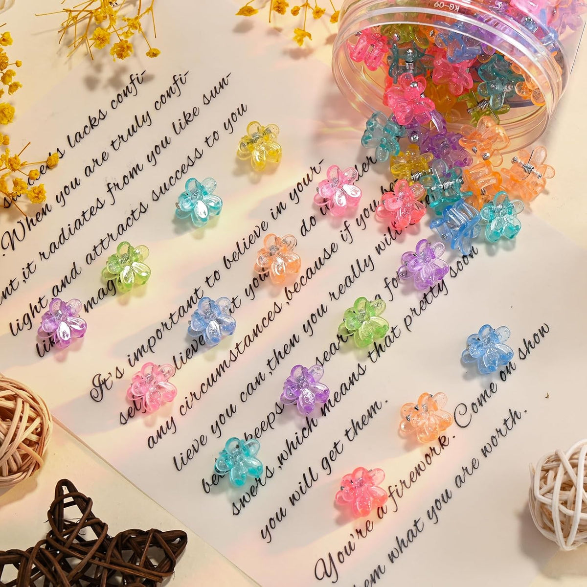 SAOROPEB 100Pcs Mini Flower Hair Clips, Colorful Hair Accessories (Glitter)