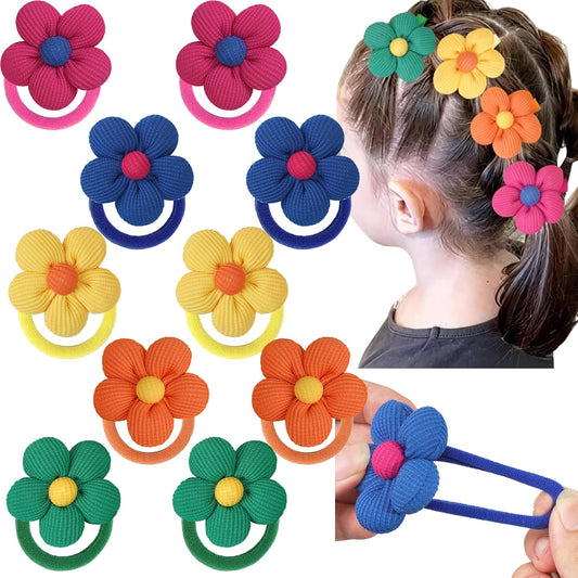 CÉLLOT 10PCS Flower Hair Ties,4cm in Diameter Seamless Nylon Bands, Normal Ponytail Holders for Girls,Teens and Women