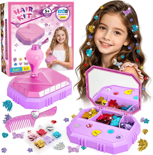 Hair Gem Stamper Kit – Hair Jewelry & Bling Craft Toys for Girls – Sparkling Hair Accessories with Glitter Sequins – DIY Hair Arts Crafts – Birthday Gifts for 5 6 7 8 9 10 11 12 Year Old