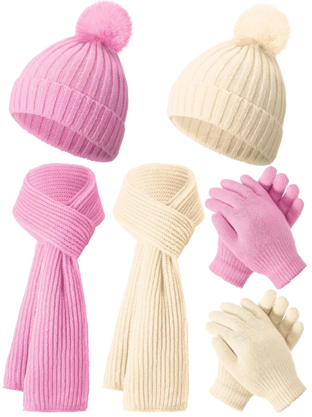 JaGely 2 Sets Kids Winter Hat Gloves Scarf Set Girls Boys