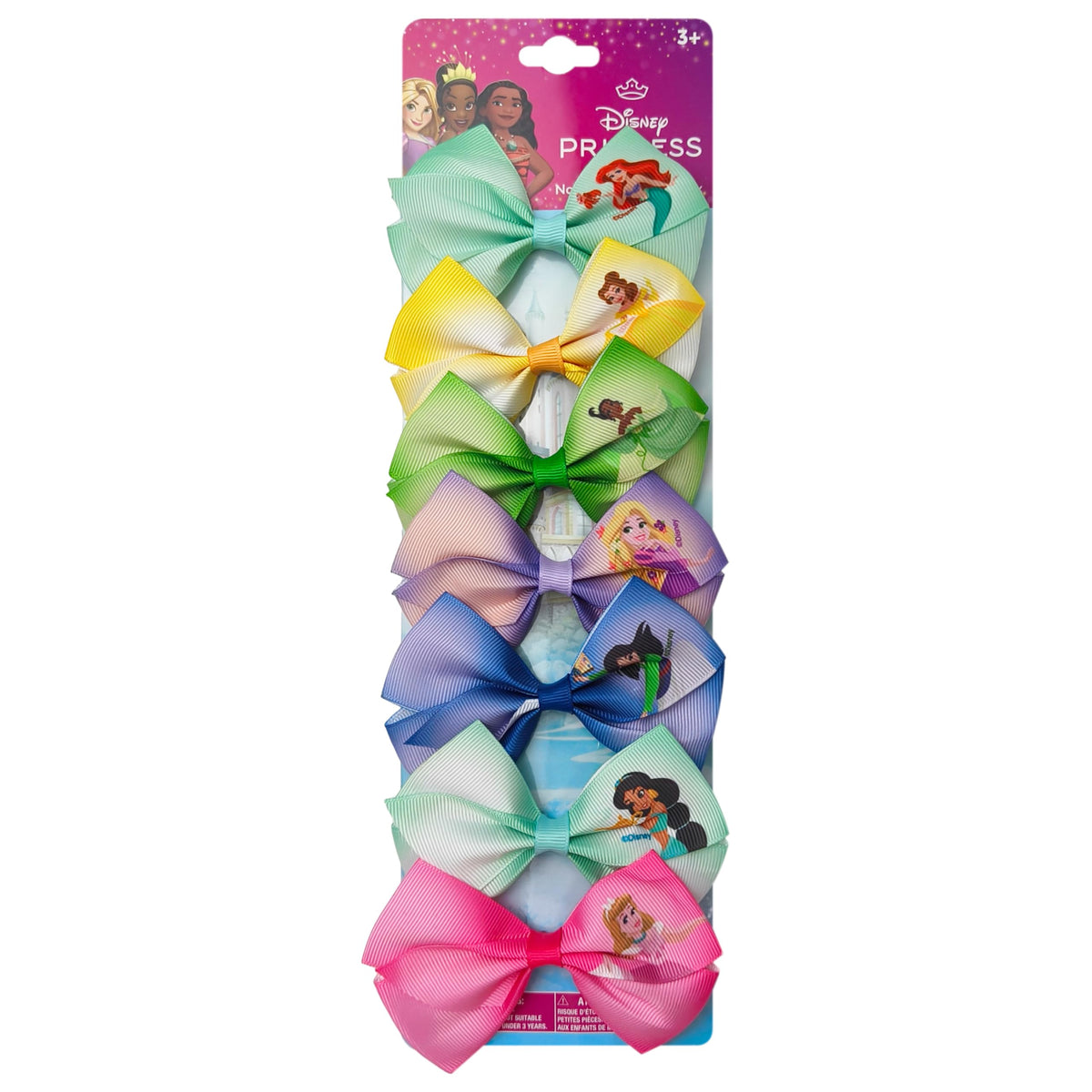 Disney Princess - Girls Hair Accessories Gift Set - Kids Hair Bows - 7 Pcs 4 Inch Bundle - Different Princess on Each Clip - Alligator Clip Ages 3+