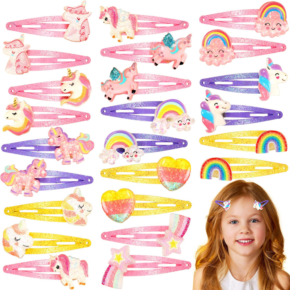Hanaive 24 Pcs Rainbow Hair Clips for Girls Kids Hair Barrettes, Butterfly