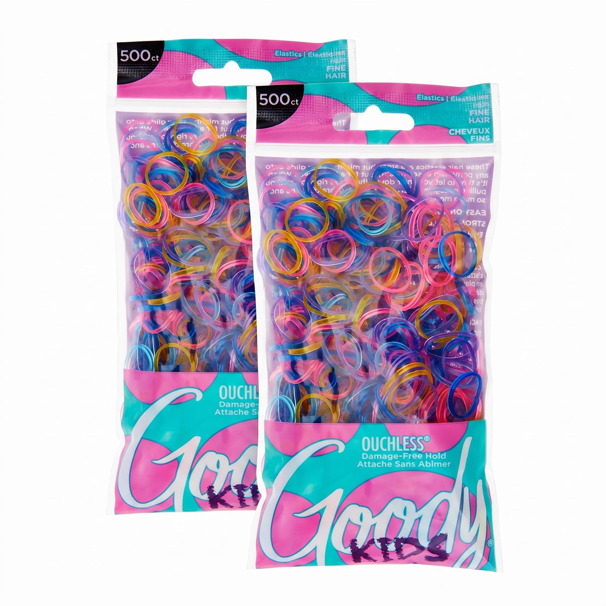 Goody Ouchless Polyband Hair Ties, 500 Ct, Assorted, Latex Elastic Bands