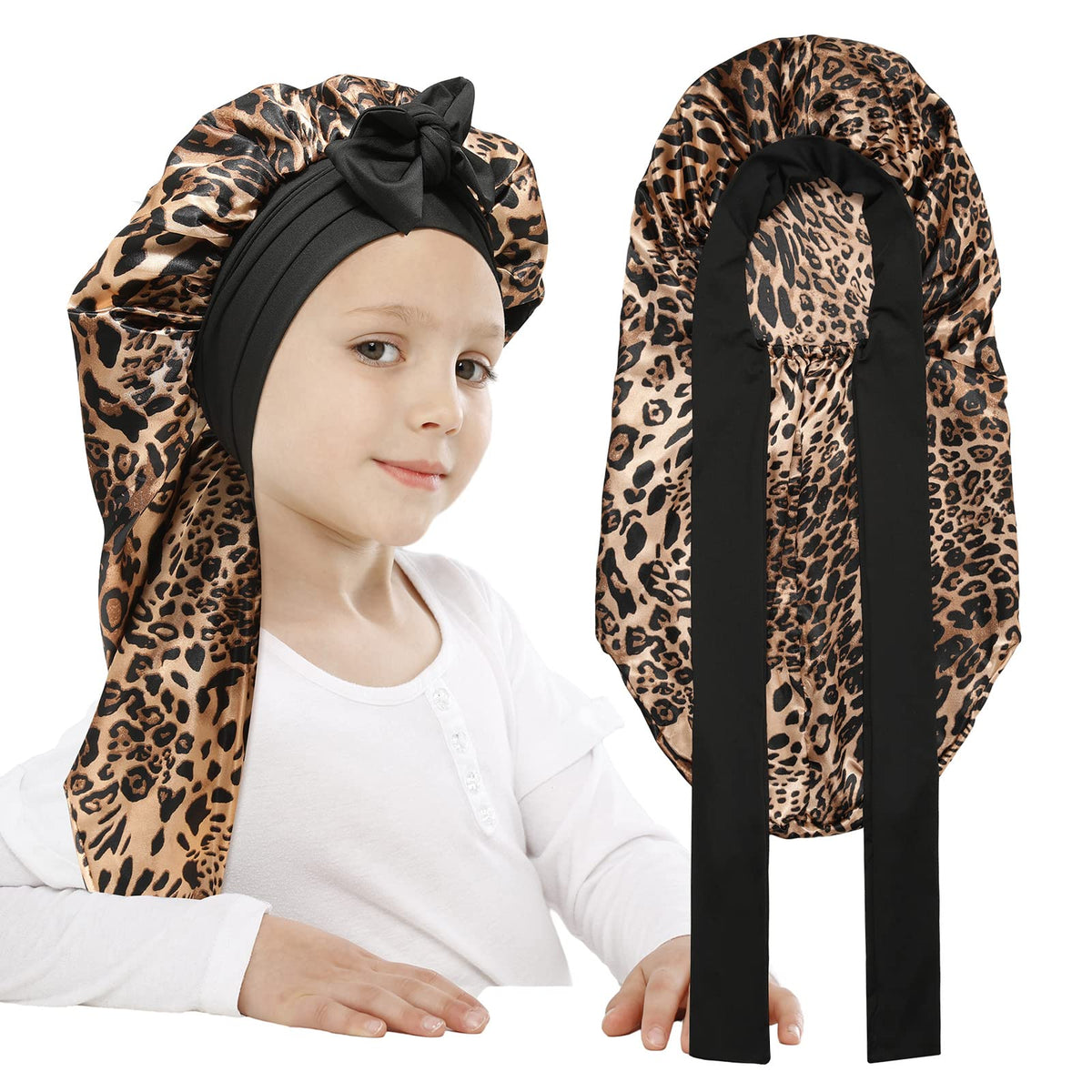 AWAYTR Kids Satin Bonnet for Girls Braids Long Hair Bonnet Sleeping Cap