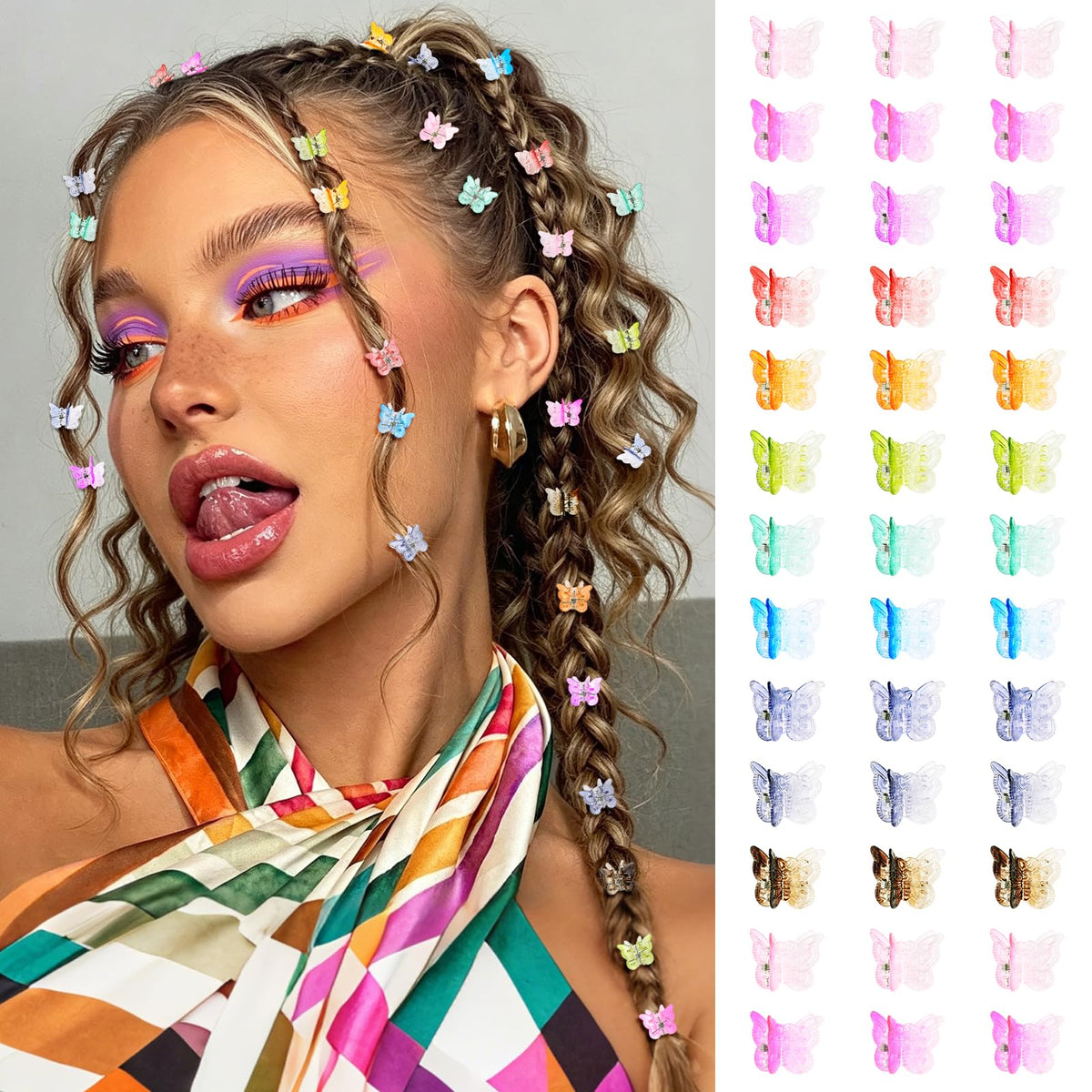 Mini Butterfly Hair Clips, Y2K 90s 50pcs Hair Accessories (Rainbow Plating)