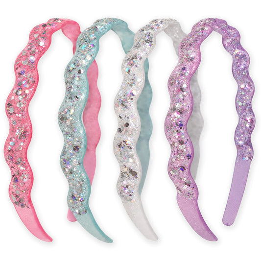 FROG SAC 4 Thin Headbands for Girls - Glitter Sparkle Headband Set for Kids