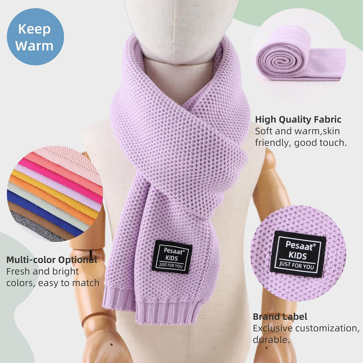 PESAAT Kids Winter Infinity Scarf Knit Cotton Toddler Boy Girls Scarves