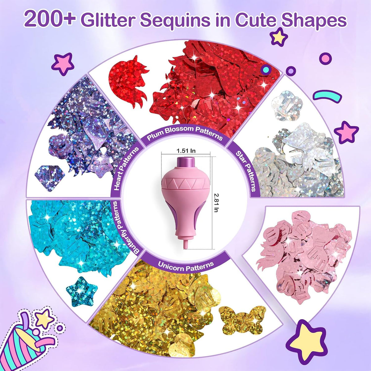 Hair Gem Stamper Kit – Hair Jewelry & Bling Craft Toys for Girls – Sparkling Hair Accessories with Glitter Sequins – DIY Hair Arts Crafts – Birthday Gifts for 5 6 7 8 9 10 11 12 Year Old