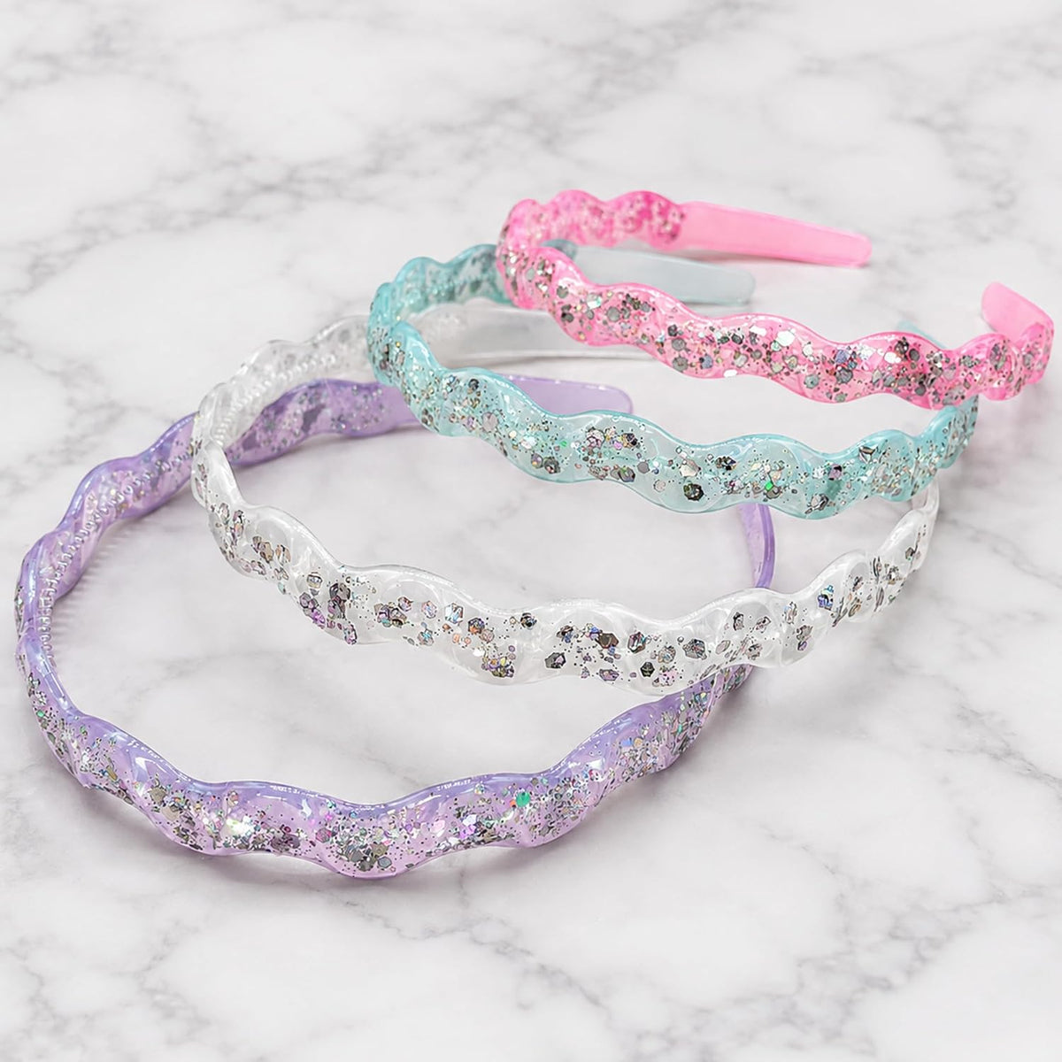 FROG SAC 4 Thin Headbands for Girls - Glitter Sparkle Headband Set for Kids