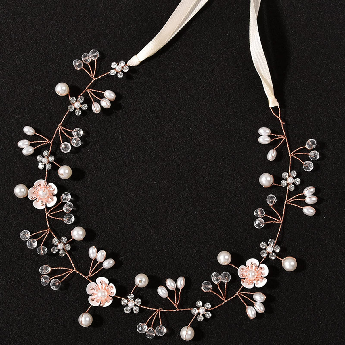 KAYZON Hair Accessories: Bridal Pearl Flower Headpiece Headband for Girls, Flower Girls, and Women (Gold)