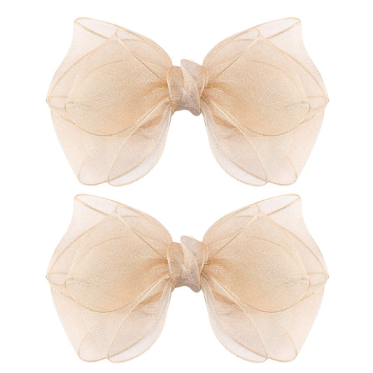 5.5-Inch Organza Double Hair Bows Alligator Clips Hair Accessories for Girls Toddler Kids Children Teens -Champagne Gold